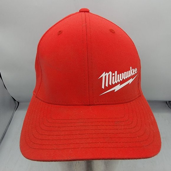 Milwaukee Fitted Hat Red Small Medium Mechanics Cap Casual Work Wear Outdoors - Picture 1 of 10